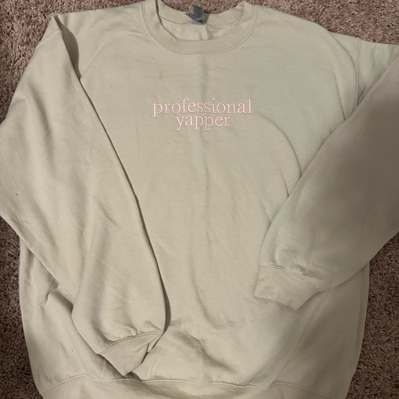 Professional Yapper pink embroidered Graphic Crewneck taupe beige sweatshirt - Picture 1 of 4